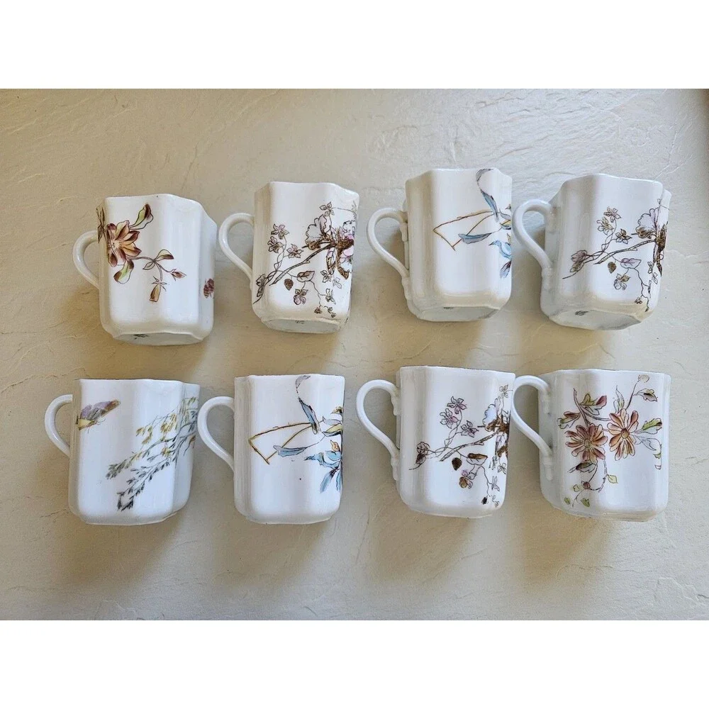 8 Vintage Demitasse Cups With Floral Design